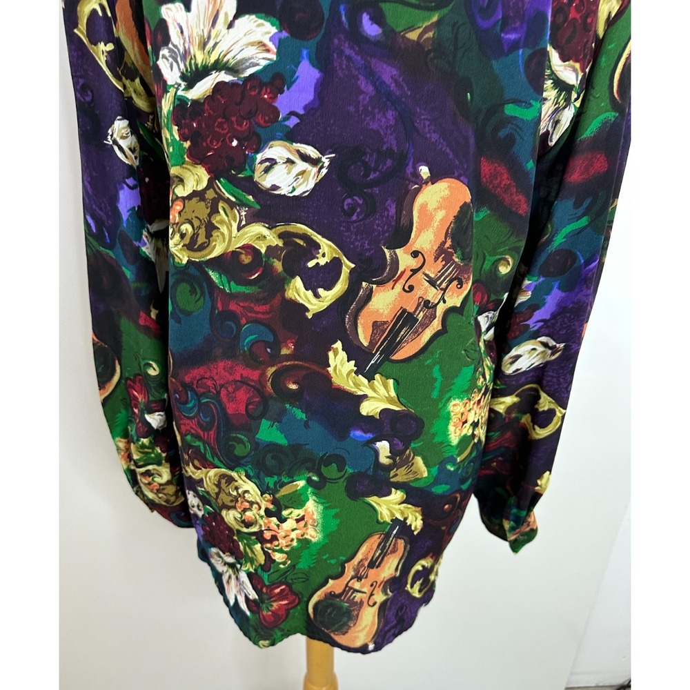 Dahan Vintage 100% Silk Violin Floral Baroque Button Up Shirt Medium Luxury Top - Picture 10 of 13